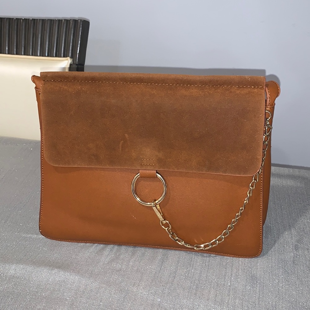 Faux, leather, brown, and suede bag cross body